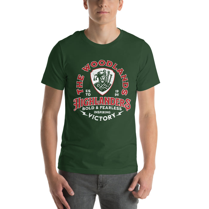 Man Wearing The Woodlands High School Forest Green Premium Unisex T-shirt 209