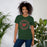 Woman wearing The Woodlands High School Forest Green Premium Unisex T-shirt 213