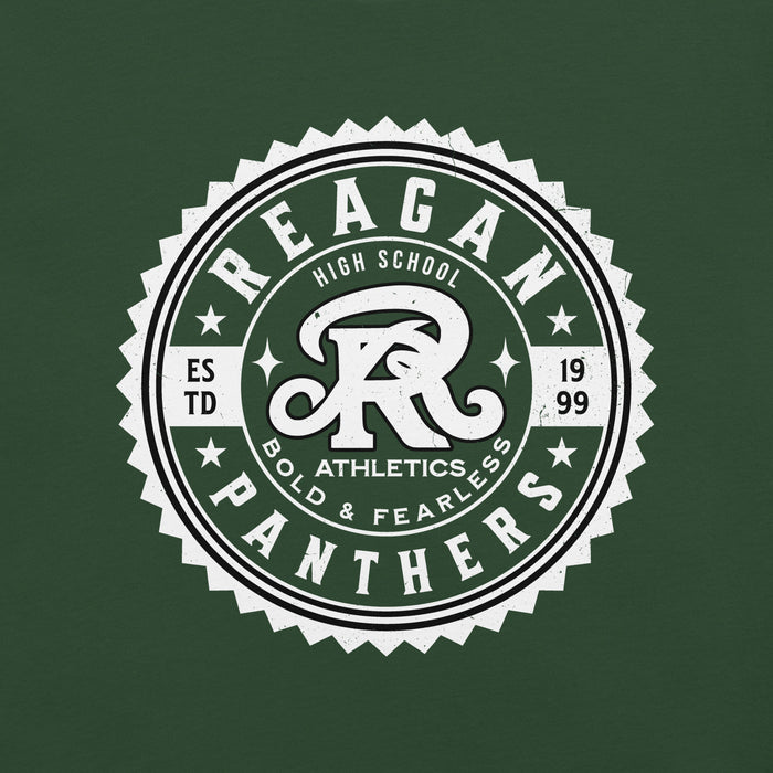 Close-up view of Reagan High School Rattlers Dark Green Premium Unisex T-shirt 203