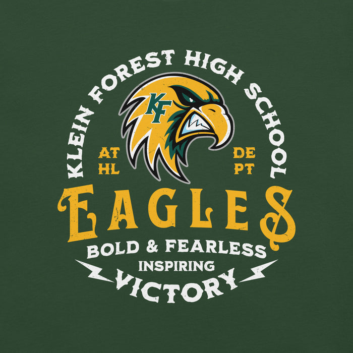Close-up view of Klein Forest High School Golden Eagles Premium Forest Green Unisex T-shirt 206