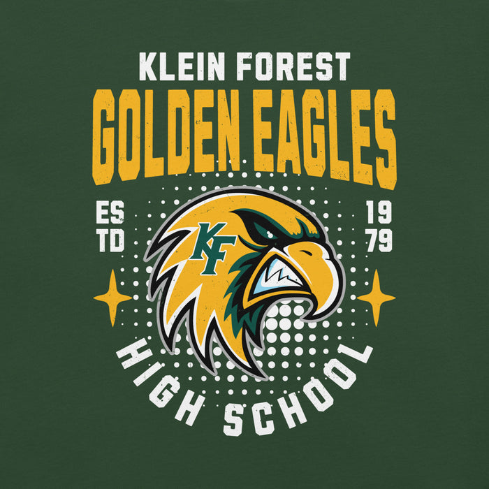 Close-up view of Klein Forest High School Golden Eagles Premium Forest Green Unisex T-shirt 204