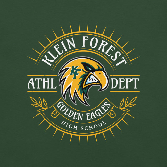 Close-up view of Klein Forest High School Golden Eagles Premium Forest Green Unisex T-shirt 201