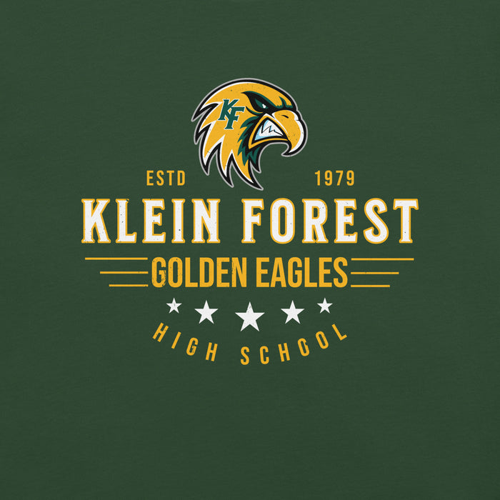 Close-up view of Klein Forest High School Golden Eagles Premium Forest Green Unisex T-shirt 217