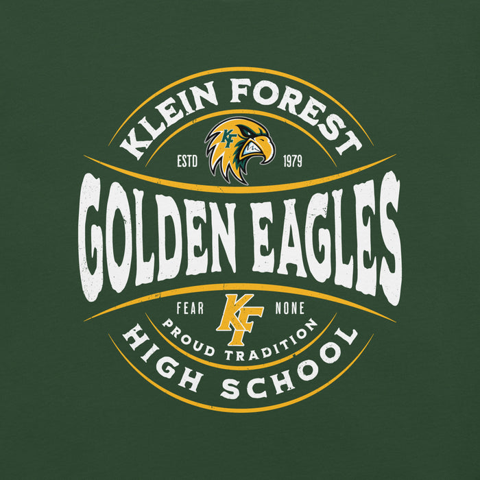 Close-up view of Klein Forest High School Golden Eagles Premium Forest Green Unisex T-shirt 218