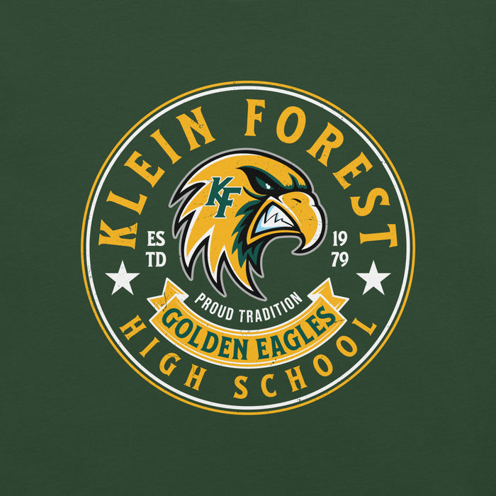 Close-up view of Klein Forest High School Golden Eagles Premium Forest Green Unisex T-shirt 215