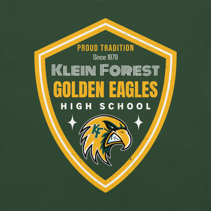 Close-up view of Klein Forest High School Golden Eagles Premium Forest Green Unisex T-shirt 225