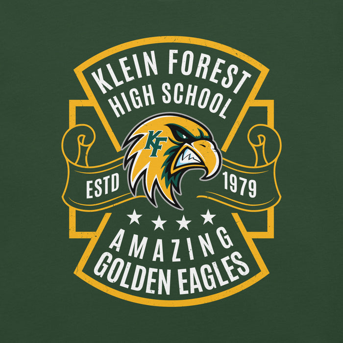 Close-up view of Klein Forest High School Golden Eagles Premium Forest Green Unisex T-shirt 207