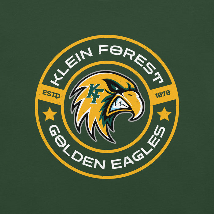Close-up view of Klein Forest High School Golden Eagles Premium Forest Green Unisex T-shirt 239