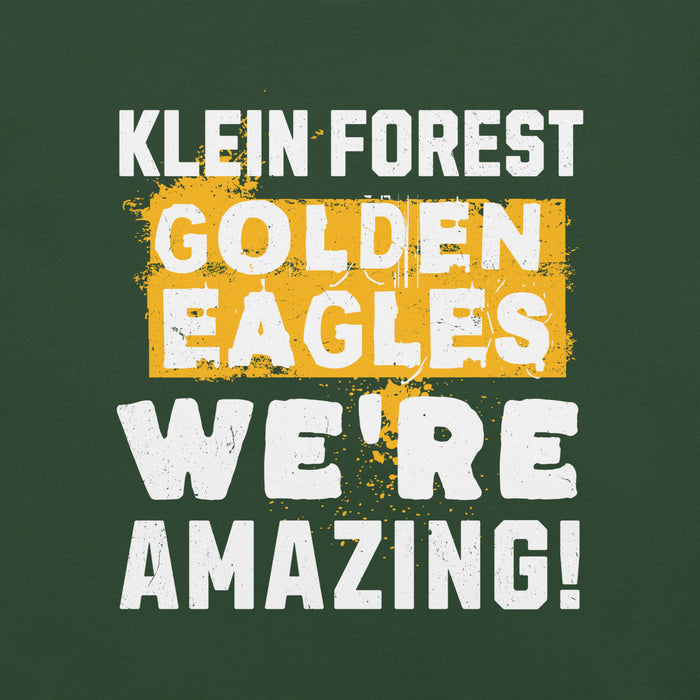 Close-up view of Klein Forest High School Golden Eagles Premium Forest Green Unisex T-shirt 231