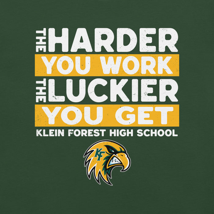 Close-up view of Klein Forest High School Golden Eagles Premium Forest Green Unisex T-shirt 238