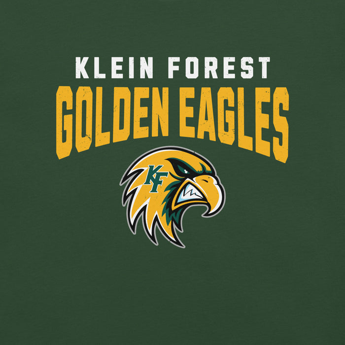 Close-up view of Klein Forest High School Golden Eagles Premium Forest Green Unisex T-shirt 234