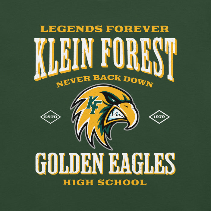 Close-up view of Klein Forest High School Golden Eagles Premium Forest Green Unisex T-shirt 230