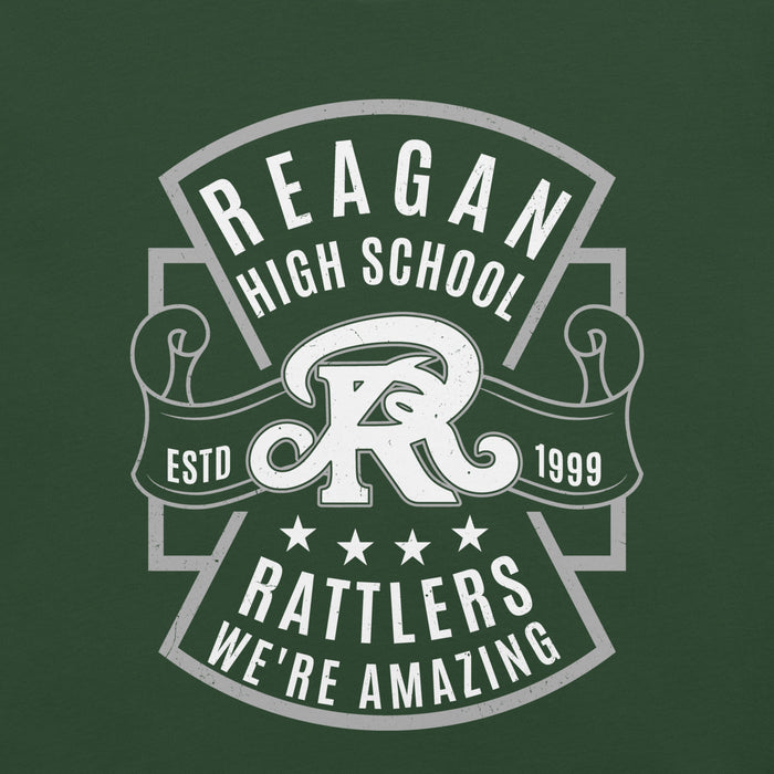 Reagan High School Rattlers logo on a green background - premium t-shirt design 207