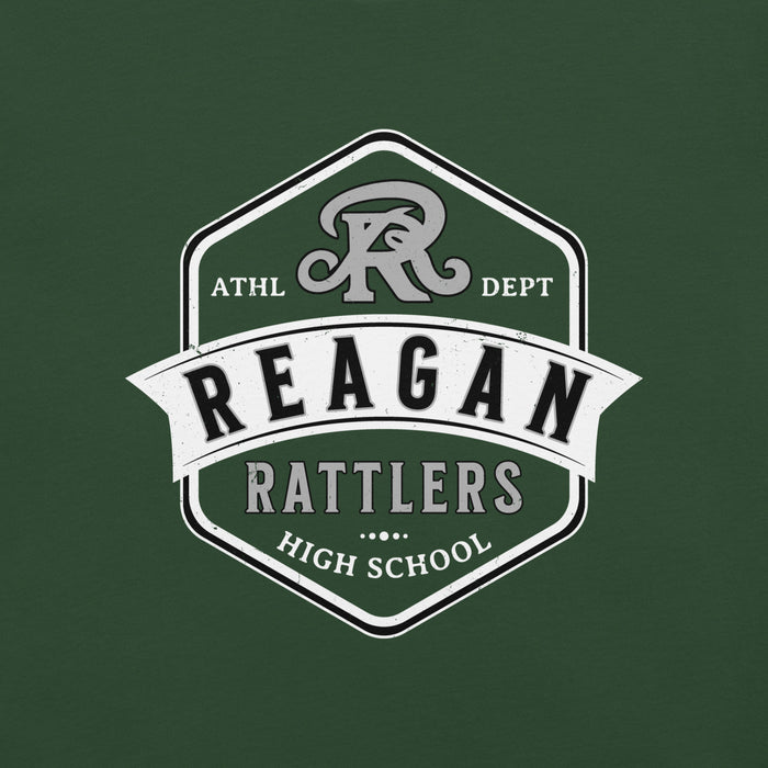 Reagan Rattlers High School logo on a green background - premium t-shirt design 209