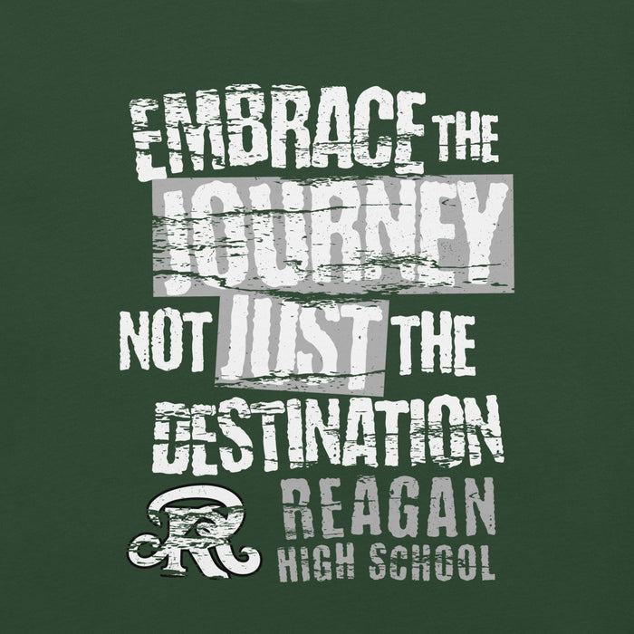 Motivational quote on a green background with 'Reagan High School' text. - premium t-shirt design 232