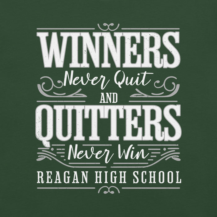 Motivational quote on a green background with 'Reagan High School' text. - premium t-shirt design 237