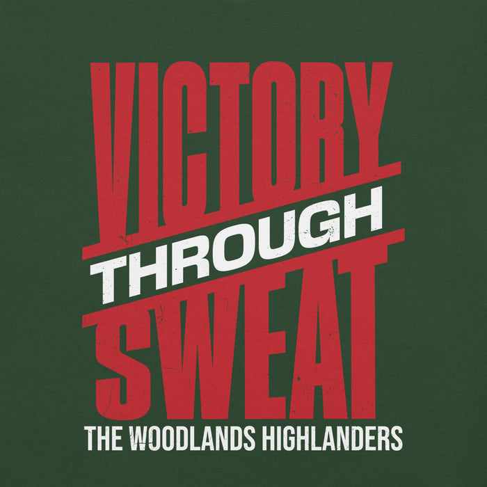 Close-up view of The Woodlands High School Highlanders Forest Green Premium Unisex T-shirt 241