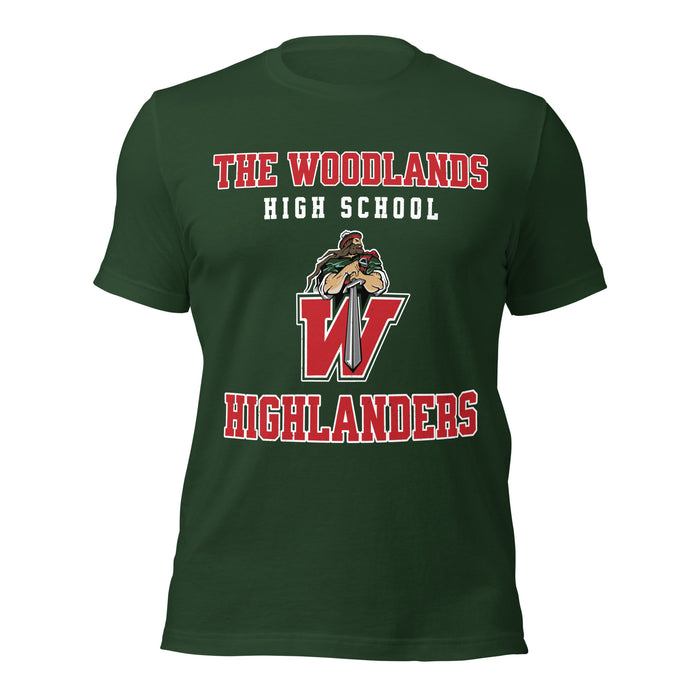 The Woodlands High School Highlanders Forest Green Premium Unisex T-shirt 006