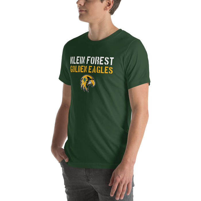 Man wearing Klein Forest High School Golden Eagles Premium Forest Green Unisex T-shirt 017