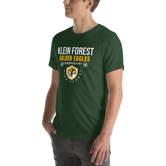 Man wearing Klein Forest High School Golden Eagles Premium Forest Green Unisex T-shirt 003
