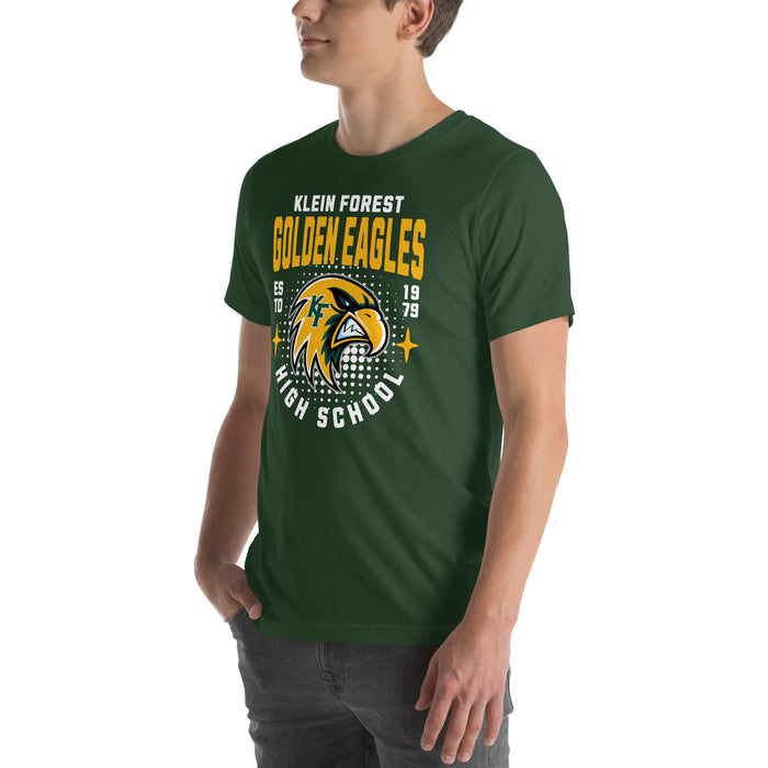 Man wearing Klein Forest High School Golden Eagles Premium Forest Green Unisex T-shirt 204