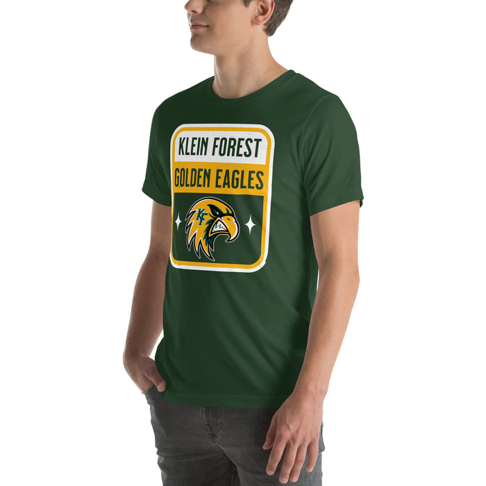 Man wearing Klein Forest High School Golden Eagles Premium Forest Green Unisex T-shirt 001