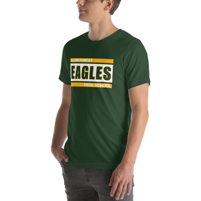 Man wearing Klein Forest High School Golden Eagles Premium Forest Green Unisex T-shirt 098