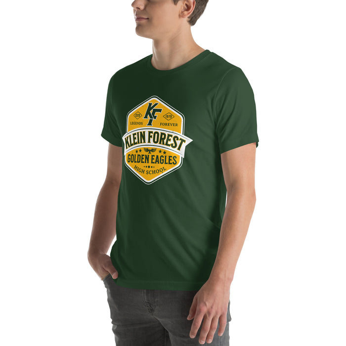 Man wearing Klein Forest High School Golden Eagles Premium Forest Green Unisex T-shirt 209