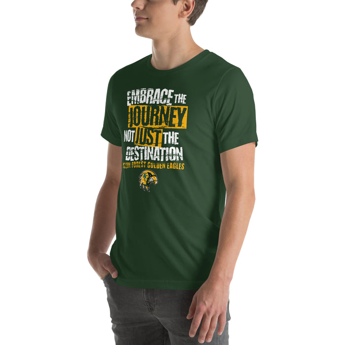 Man wearing Klein Forest High School Golden Eagles Premium Forest Green Unisex T-shirt 232