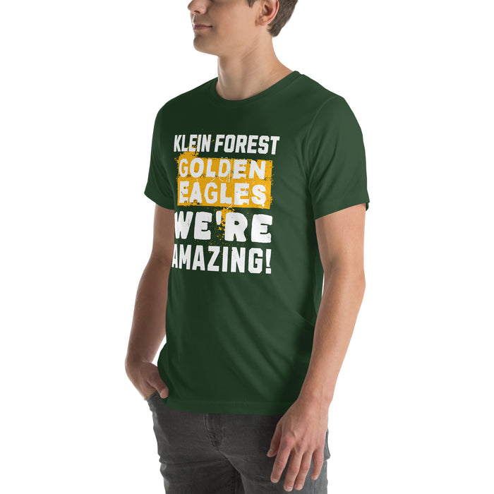 Man wearing Klein Forest High School Golden Eagles Premium Forest Green Unisex T-shirt 231