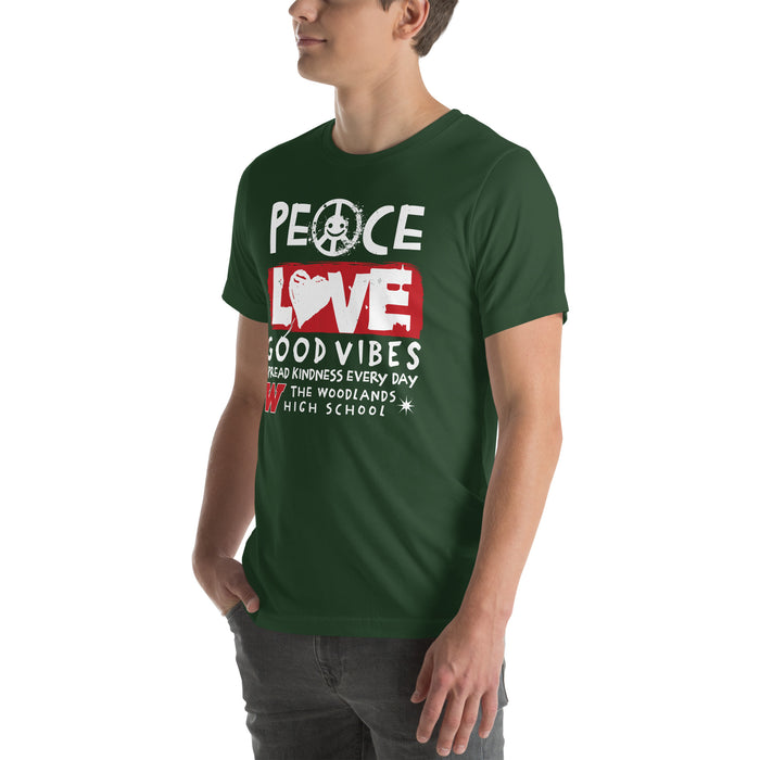 Man wearing The Woodlands High School Highlanders Forest Green Premium Unisex T-shirt 240
