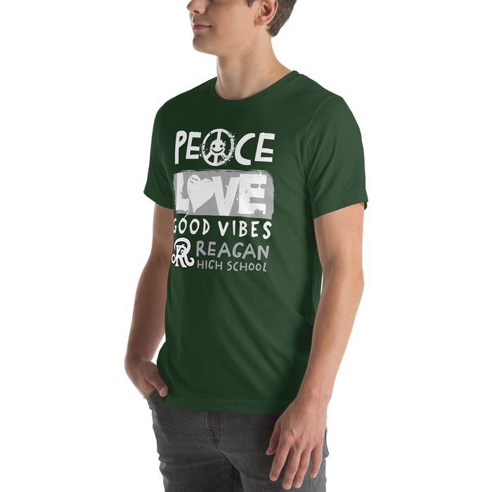 Man wearing Reagan High School Rattlers Forest Green Premium Unisex T-shirt 240