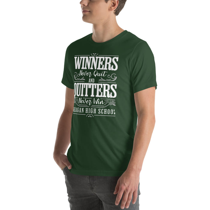 Man wearing Reagan High School Rattlers Forest Green Premium Unisex T-shirt 237