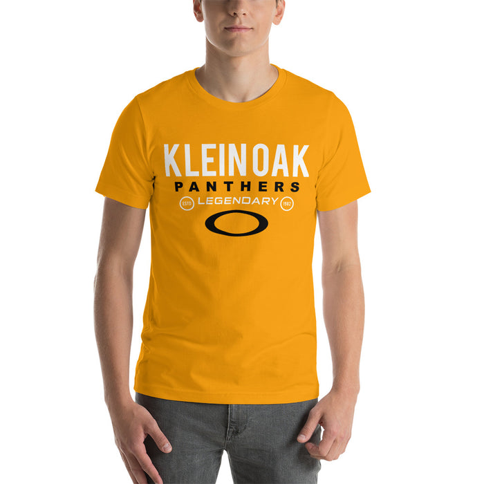 Man wearing a Klein Oak High School Panthers Premium Gold Unisex T-shirt 03