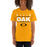 Woman wearing a Klein Oak High School Panthers Premium Gold Unisex T-shirt 07