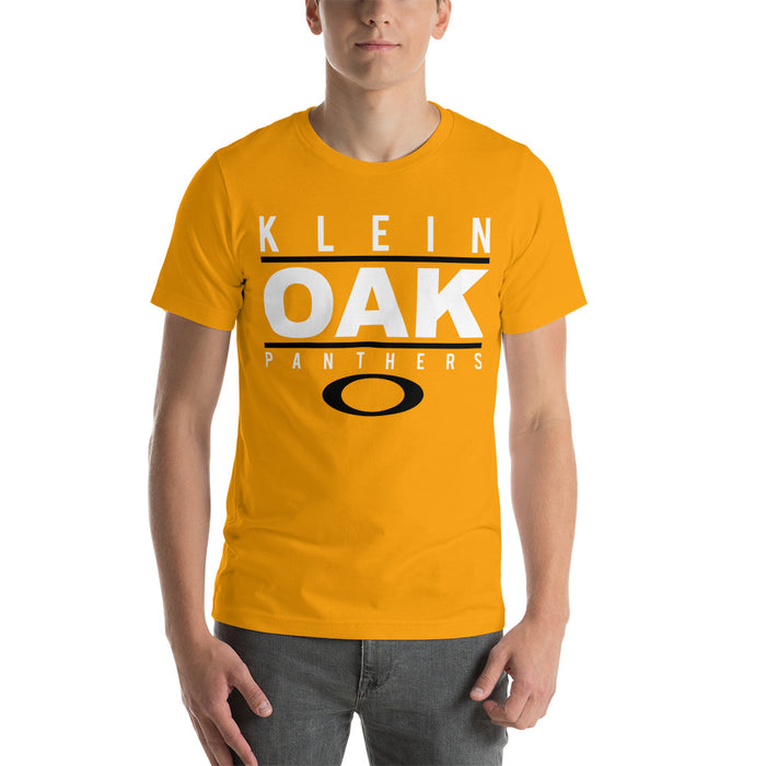 Man wearing a Klein Oak High School Panthers Premium Gold Unisex T-shirt 07