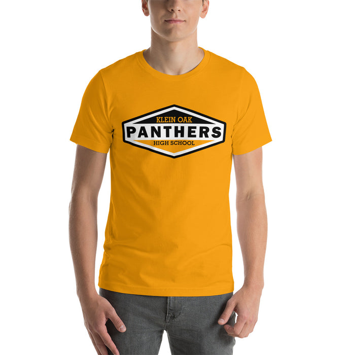 Man wearing a Klein Oak High School Panthers Premium Gold Unisex T-shirt 09