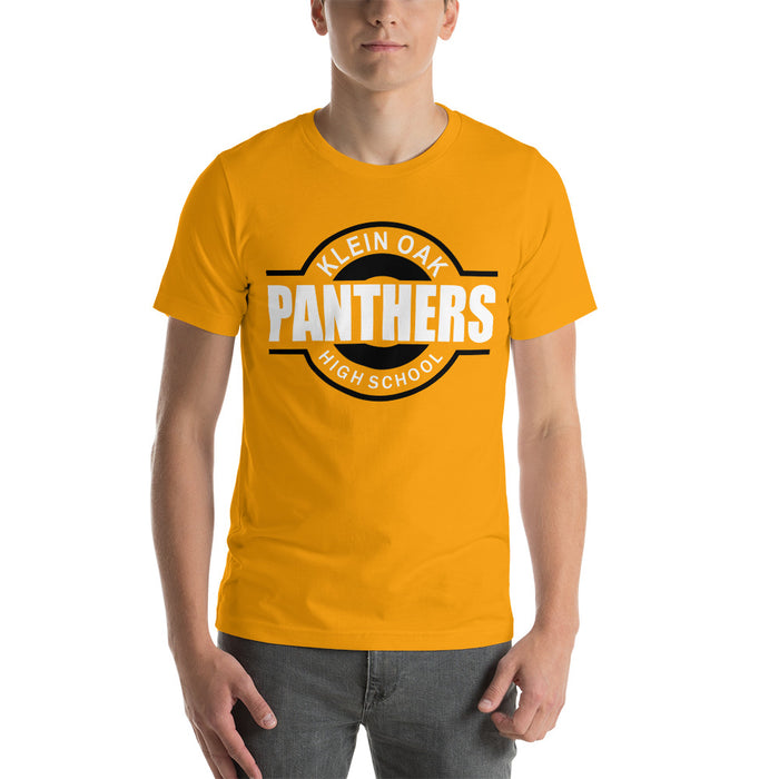 Man wearing a Klein Oak High School Panthers Premium Gold Unisex T-shirt 11