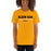 Woman wearing a Klein Oak High School Panthers Premium Gold Unisex T-shirt 12