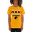 Woman wearing a Klein Oak High School Panthers Premium Gold Unisex T-shirt 23