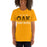 Woman wearing a Klein Oak High School Panthers Premium Gold Unisex T-shirt 24