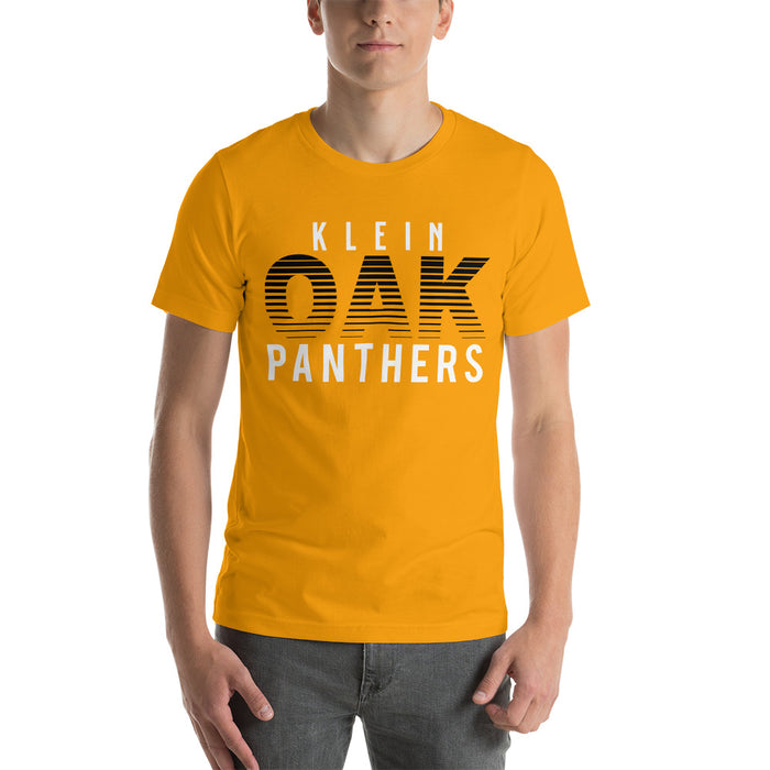 Man wearing a Klein Oak High School Panthers Premium Gold Unisex T-shirt 24