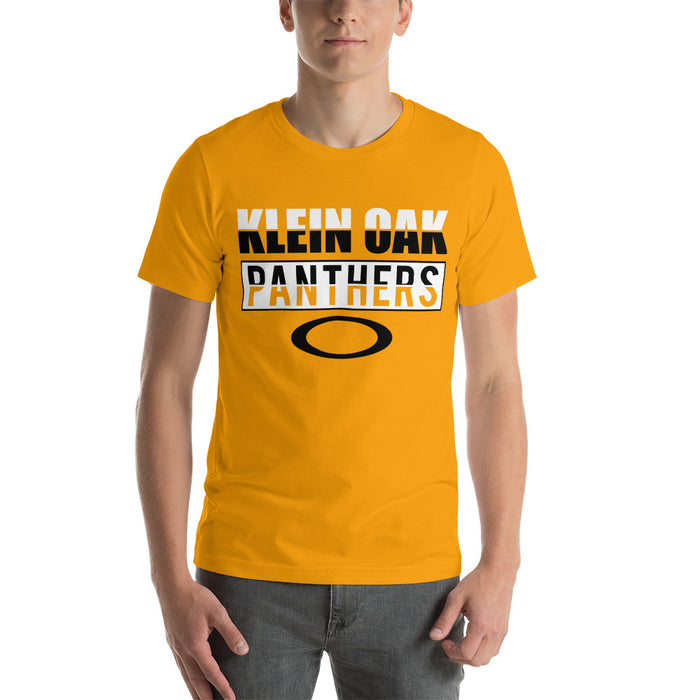 Man wearing a Klein Oak High School Panthers Premium Gold Unisex T-shirt 31