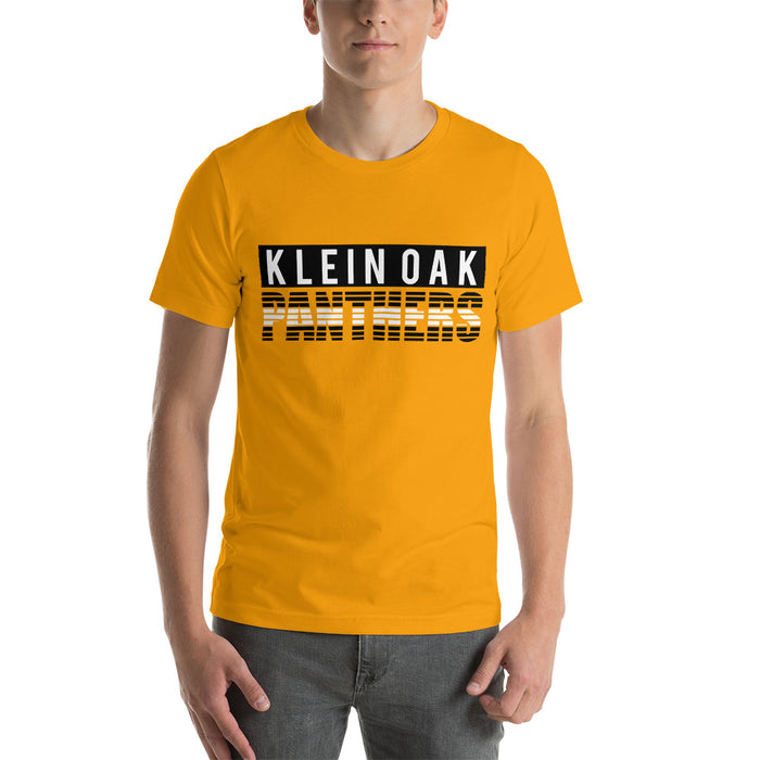 Man wearing a Klein Oak High School Panthers Premium Gold Unisex T-shirt 35