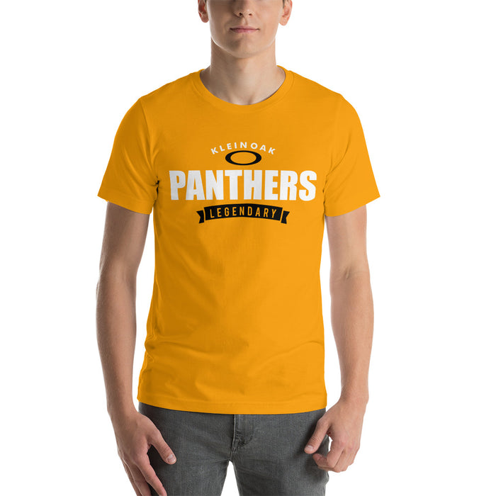 Man wearing a Klein Oak High School Panthers Premium Gold Unisex T-shirt 44