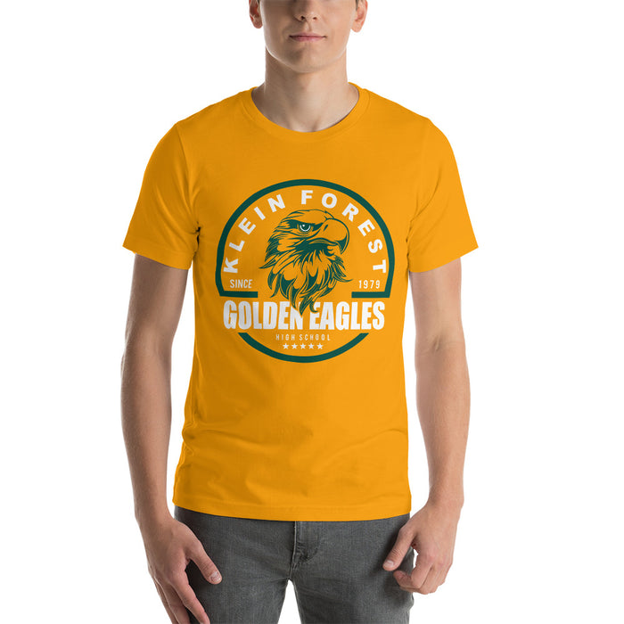 Man wearing a Klein Forest High School Premium Gold Unisex T-shirt 04