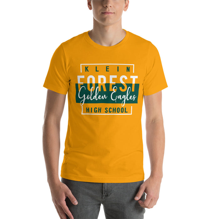 Man wearing a Klein Forest High School Premium Gold Unisex T-shirt 05