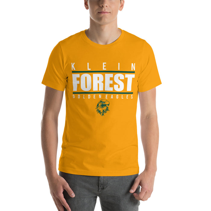 Man wearing a Klein Forest High School Premium Gold Unisex T-shirt 07