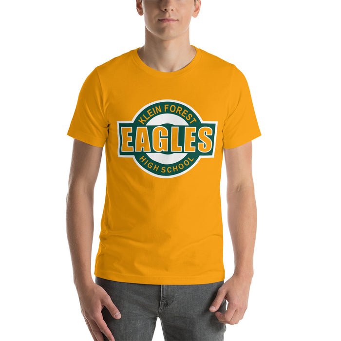 Man wearing a Klein Forest High School Premium Gold Unisex T-shirt 11