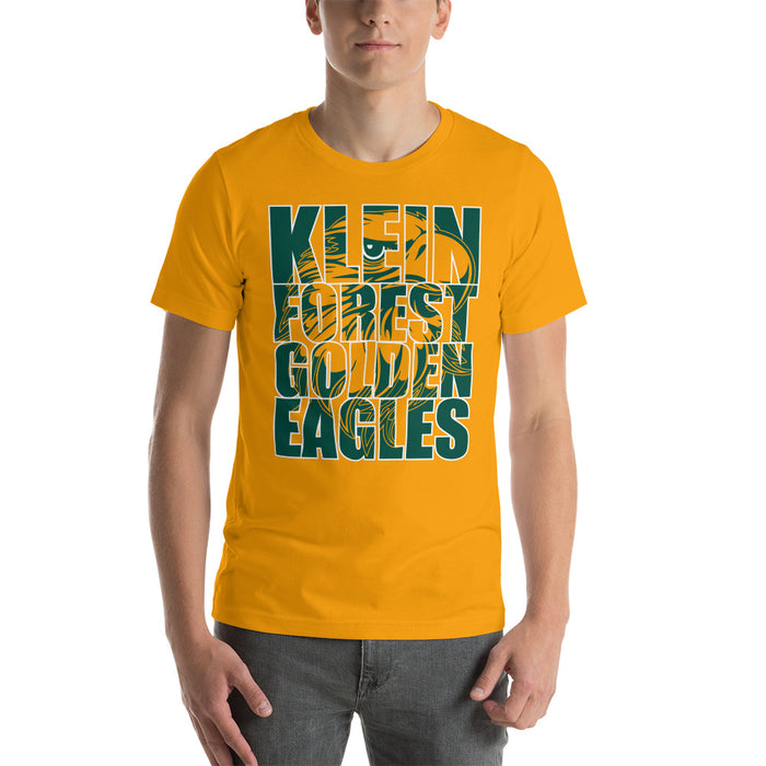 Man wearing a Klein Forest High School Premium Gold Unisex T-shirt 20